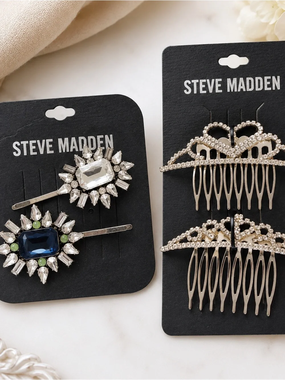 Steve Madden Silver-Tone Rhinestone Hair Comb & Jeweled Pins Set